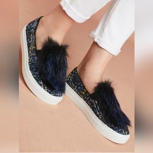 NIB Bettye Muller Anthropologie Faux Fur Tweed Slip-on Sneakers Shoes 9.5